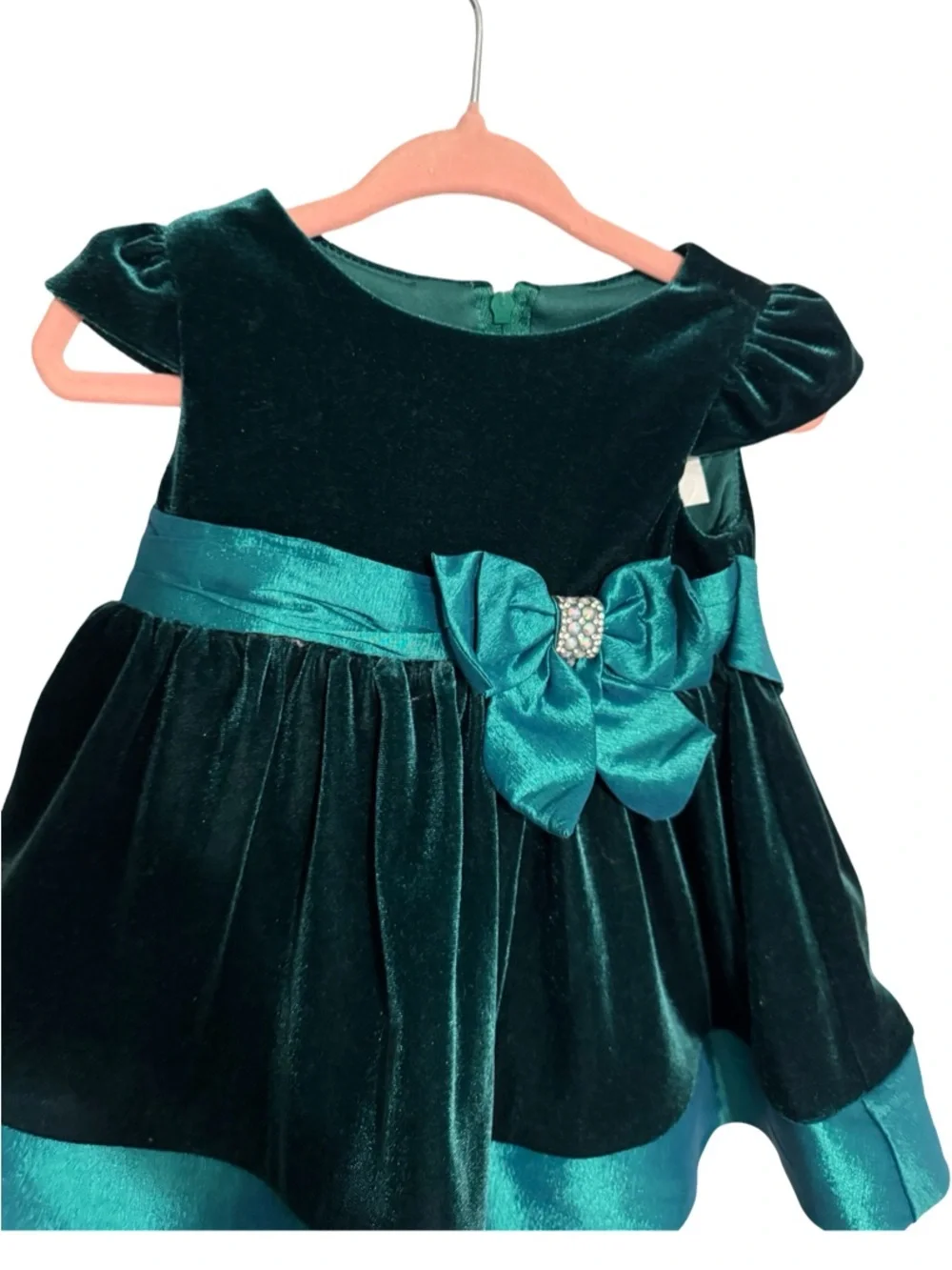 Rare Editions Dark Teal Velvet Holiday Dress Girls Size 3-6M Formal Christmas